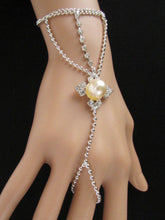 Silver Metal Hand Chain Bracelet Imitation Pearl Cream Beads